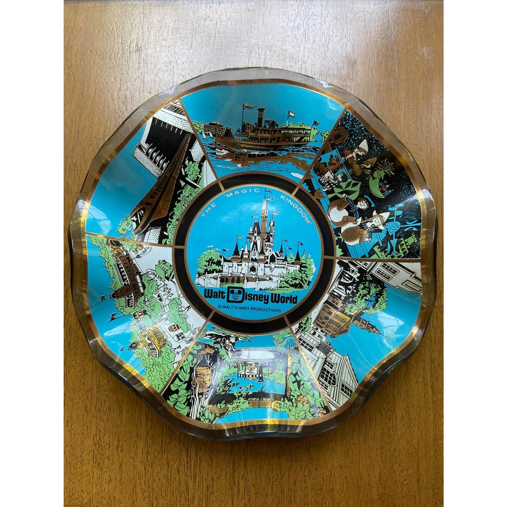 Vintage Walt Disney World Wavy Glass Souvenir Dish